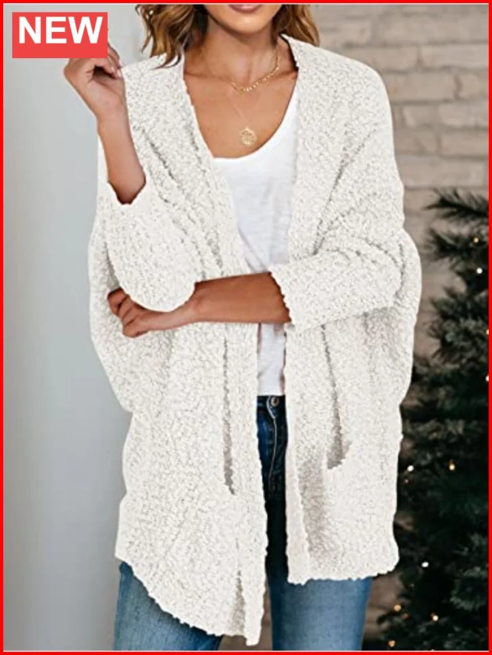 Oversized Chunky Popcorn Knit Cardigan Batwing Sleeve Cozy Sweater